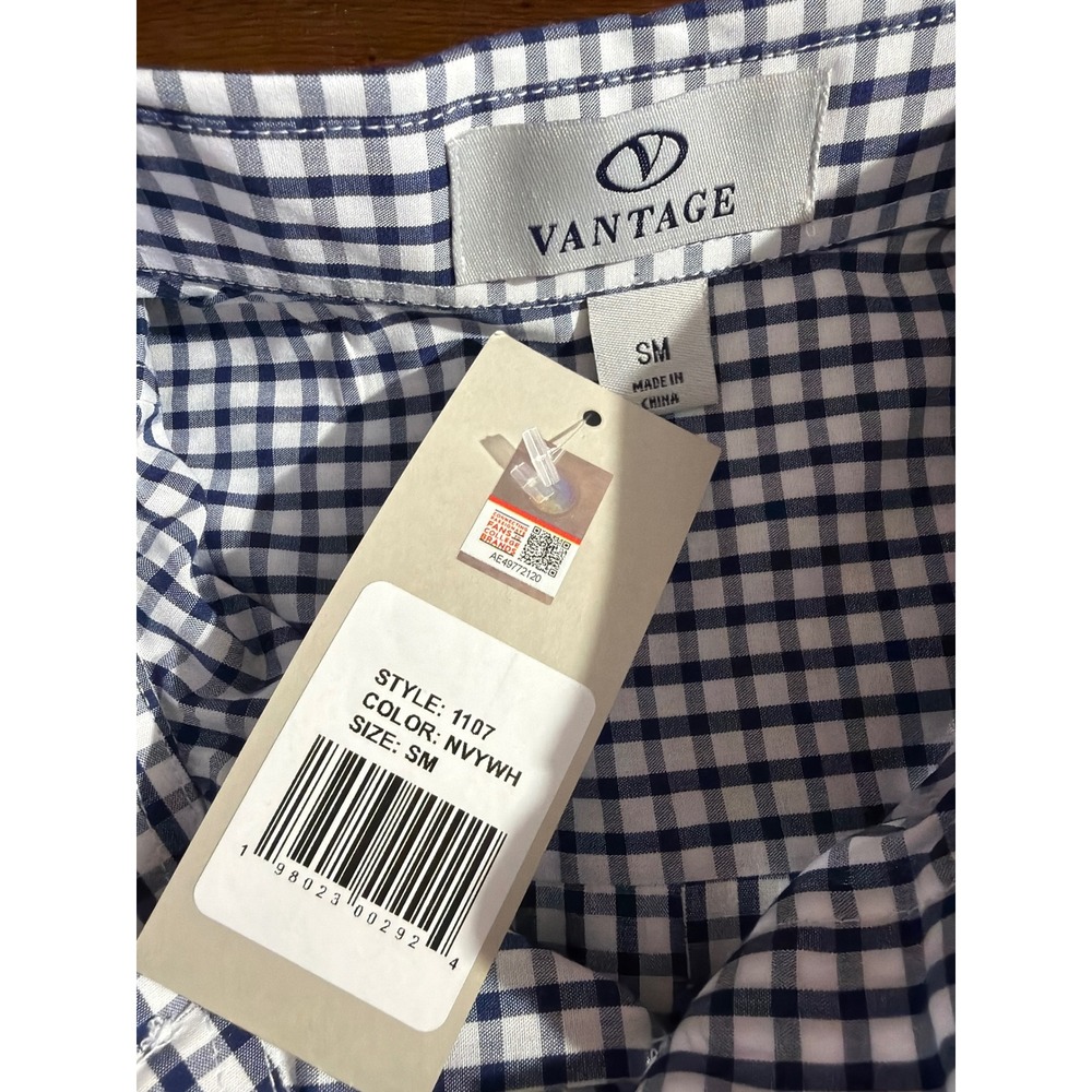 USNA Navy Button Shirt Men's Small Gingham Plaid Blue NCAA Naval Academy NEW - Picture 4 of 8